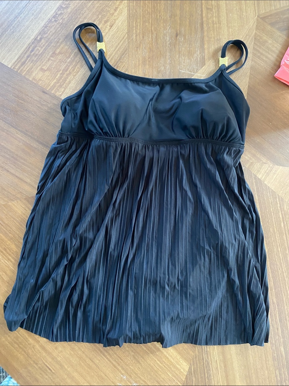 Women's Black Pleated one piece swim with accordion pleat design